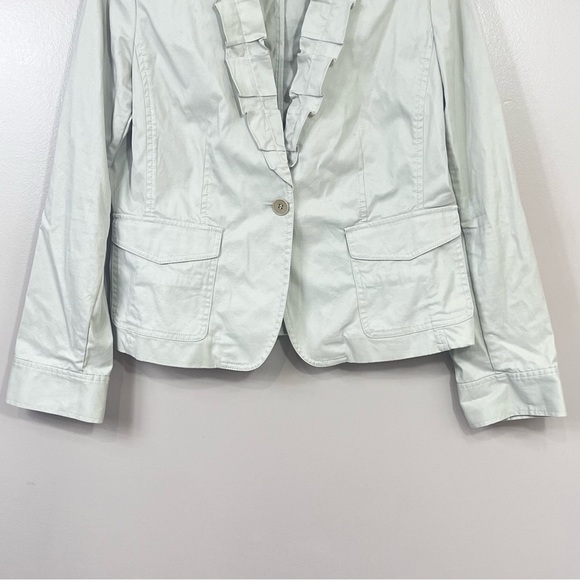 Talbots Blazer Vintage Women’s 12 Khaki Long Sleeve Pocket Front Ruffle New Y2K - Picture 4 of 12